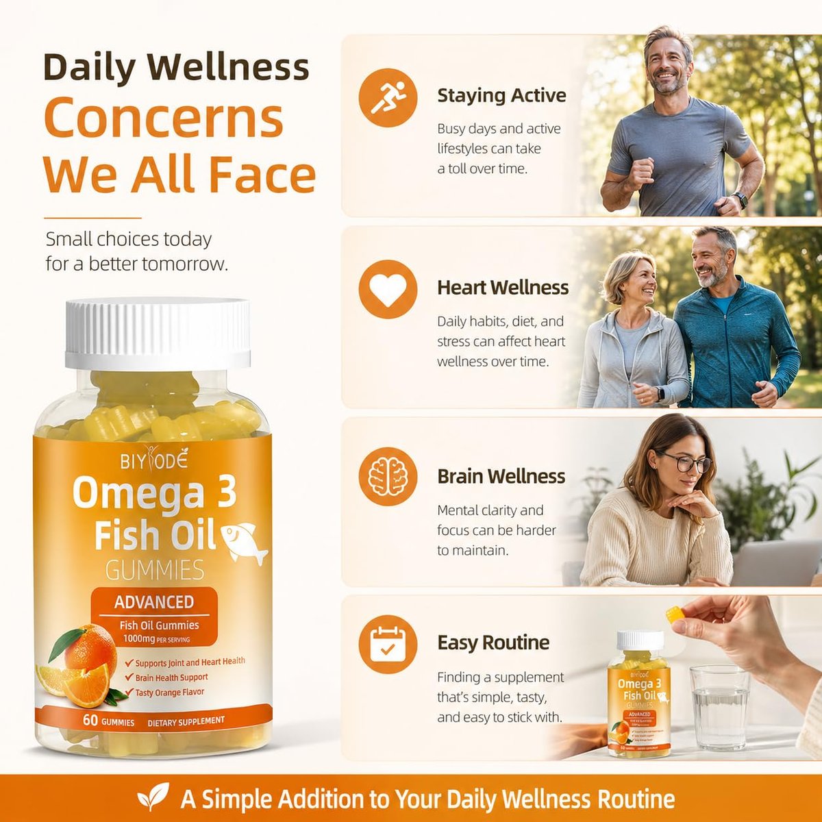 Omega-3 Fischöl Kapseln: Reine 1000mg Omega-3 Gummis für Herz, Gelenke, Augen, Gehirn & Immunsystem – 60 Gummis, 30-Tage-Vorrat