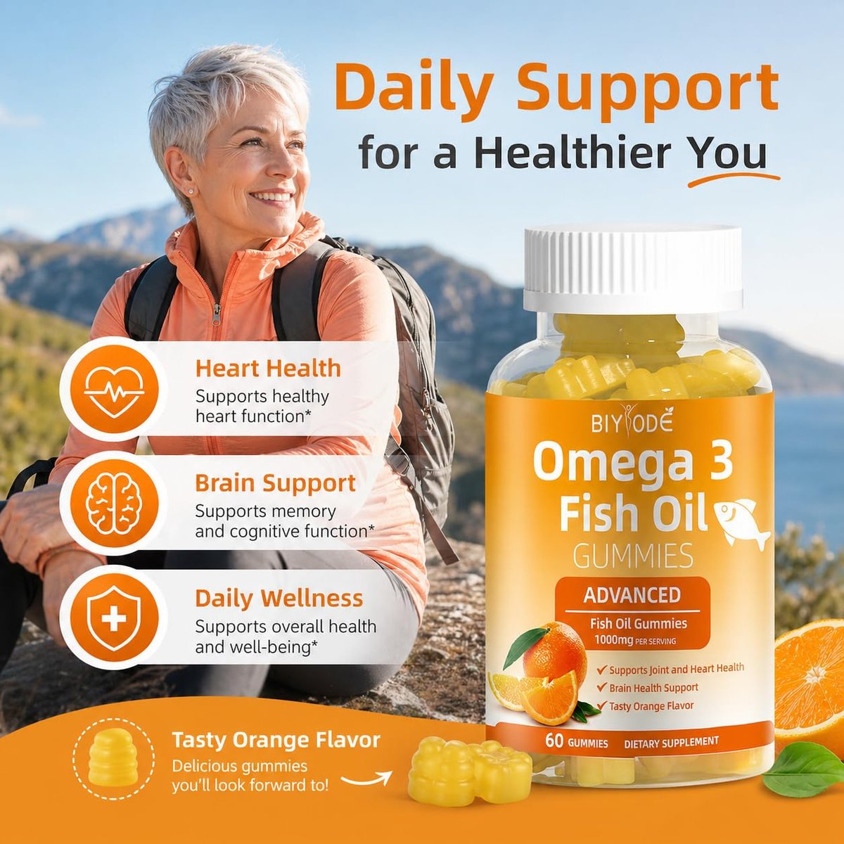 Omega-3 Fischöl Kapseln: Reine 1000mg Omega-3 Gummis für Herz, Gelenke, Augen, Gehirn & Immunsystem – 60 Gummis, 30-Tage-Vorrat