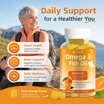 Omega-3 Fischöl Kapseln: Reine 1000mg Omega-3 Gummis für Herz, Gelenke, Augen, Gehirn & Immunsystem – 60 Gummis, 30-Tage-Vorrat