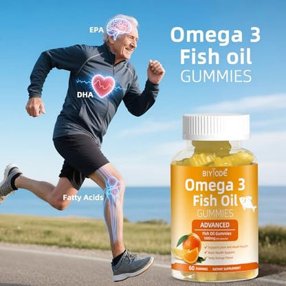 Omega-3 Fischöl Kapseln: Reine 1000mg Omega-3 Gummis für Herz, Gelenke, Augen, Gehirn & Immunsystem – 60 Gummis, 30-Tage-Vorrat