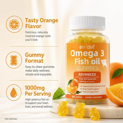 Omega-3 Fischöl Kapseln: Reine 1000mg Omega-3 Gummis für Herz, Gelenke, Augen, Gehirn & Immunsystem – 60 Gummis, 30-Tage-Vorrat