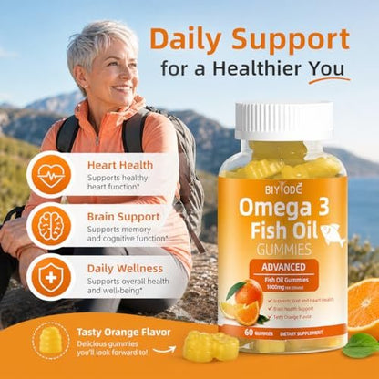 Omega-3 Fischöl Kapseln: Reine 1000mg Omega-3 Gummis für Herz, Gelenke, Augen, Gehirn & Immunsystem – 60 Gummis, 30-Tage-Vorrat