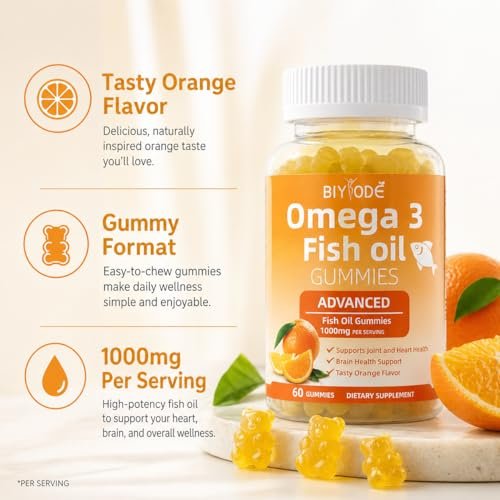 Omega-3 Fischöl Kapseln: Reine 1000mg Omega-3 Gummis für Herz, Gelenke, Augen, Gehirn & Immunsystem – 60 Gummis, 30-Tage-Vorrat