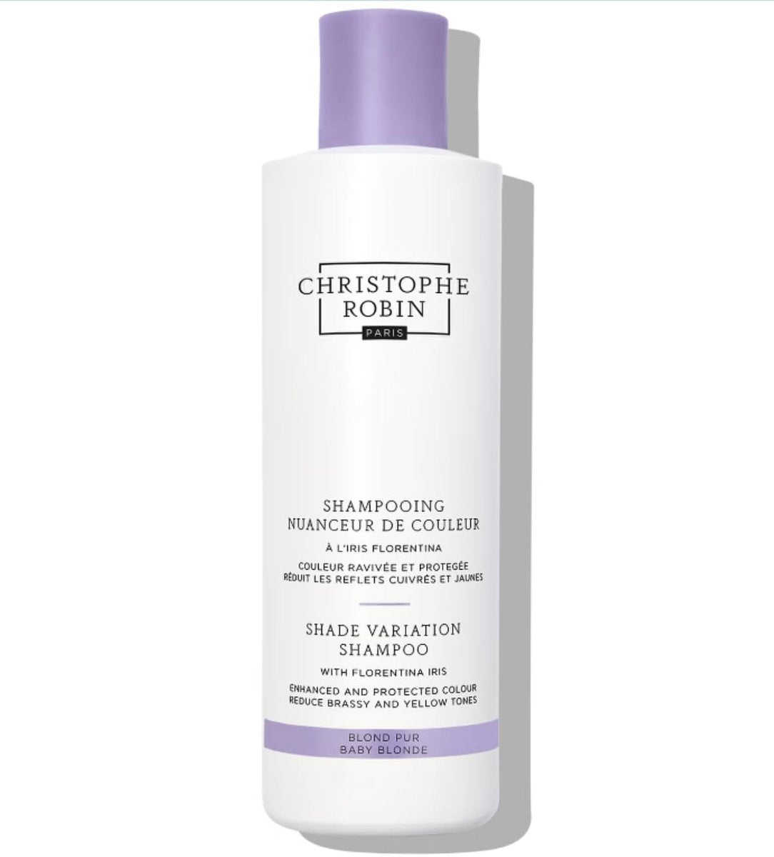 Christophe Robin Shade Variation Baby Blonde Tönendes Lila Shampoo mit Florentina Iris – Neutralisiert Messing- und Gelbtöne für blondes, gebleichtes, silbernes und gesträhntes Haar, 250 ml