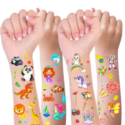 Habett Tattoos für Kinder – 300+ temporäre Tattoo-Sticker für Mädchen und Jungen, Weltraum, Dinosaurier, Tiere, Schmetterlinge, Fische – Geburtstagsparty-Geschenke