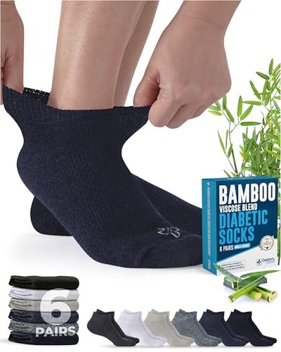 Doctor's Select Viskose-Bambus-Angoradiabetikersocken für Damen und Herren - 6 Paar | Bambusviskose-Socken Damen | Herren Diabetikersocken | Neuropathie-Socken für Damen | Schwarz, Weiß, Beige, Aqua, Blau, Marineblau