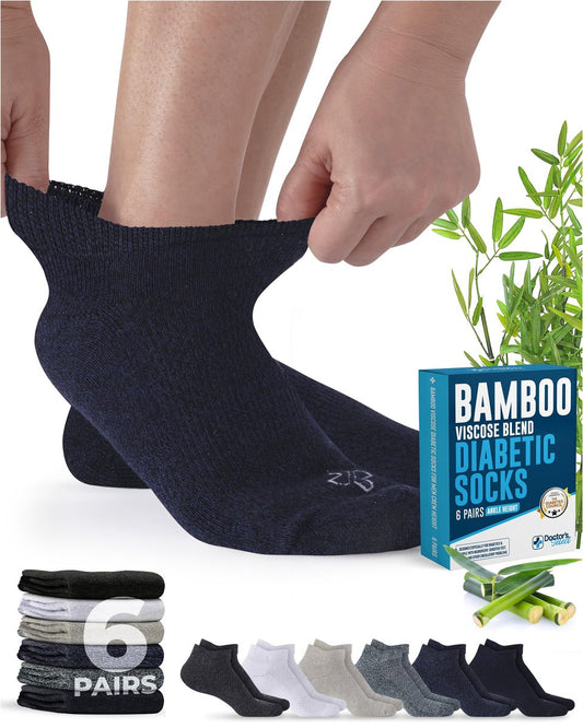 Doctor's Select Viskose-Bambus-Angoradiabetikersocken für Damen und Herren - 6 Paar | Bambusviskose-Socken Damen | Herren Diabetikersocken | Neuropathie-Socken für Damen | Schwarz, Weiß, Beige, Aqua, Blau, Marineblau
