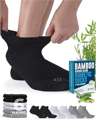 Doctor's Select Viskose-Bambus-Knöchel-Diabetikersocken für Damen und Herren – 6 Paar | Größen 9-12 und 13-15 | Schwarz, Weiß, Grau