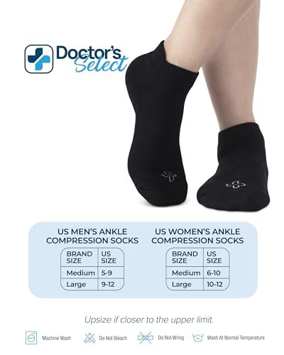Doctor's Select Viskose-Bambus-Knöchel-Diabetikersocken für Damen und Herren – 6 Paar | Größen 9-12 und 13-15 | Schwarz, Weiß, Grau