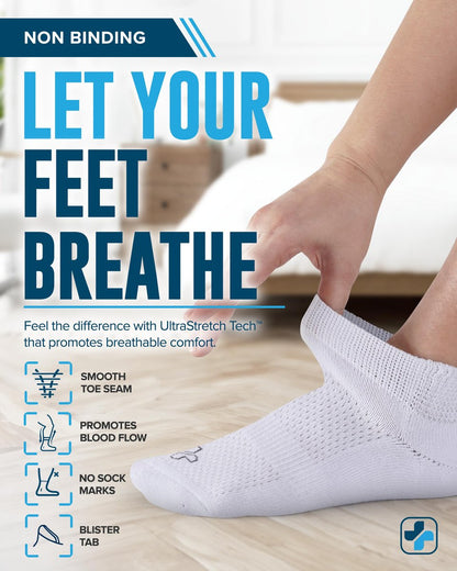 Doctor's Select Viskose-Bambus-Knöchel-Diabetikersocken für Damen und Herren – 6 Paar | Größen 9-12 und 13-15 | Schwarz, Weiß, Grau