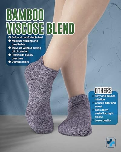 Doctor's Select Viskose-Bambus-Knöchel-Diabetikersocken für Damen und Herren - 6 Paare | Quarter-Diabetikersocken für Herren 9-12 | Ödemsocken | Schwarz, Weiß, Hellblau, Blau, Lila, Pink