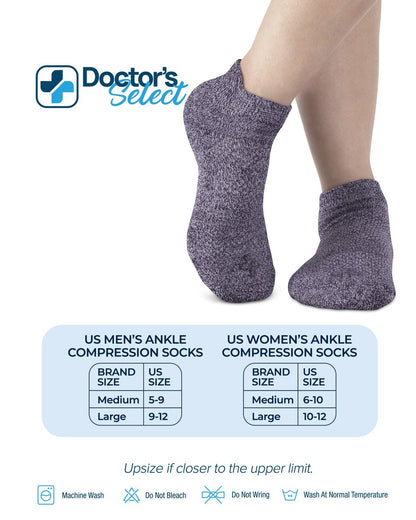 Doctor's Select Viskose-Bambus-Knöchel-Diabetikersocken für Damen und Herren - 6 Paare | Quarter-Diabetikersocken für Herren 9-12 | Ödemsocken | Schwarz, Weiß, Hellblau, Blau, Lila, Pink
