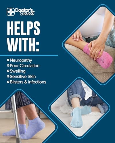 Doctor's Select Viskose-Bambus-Knöchel-Diabetikersocken für Damen und Herren - 6 Paare | Quarter-Diabetikersocken für Herren 9-12 | Ödemsocken | Schwarz, Weiß, Hellblau, Blau, Lila, Pink