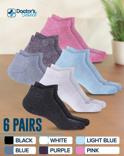Doctor's Select Viskose-Bambus-Knöchel-Diabetikersocken für Damen und Herren - 6 Paare | Quarter-Diabetikersocken für Herren 9-12 | Ödemsocken | Schwarz, Weiß, Hellblau, Blau, Lila, Pink