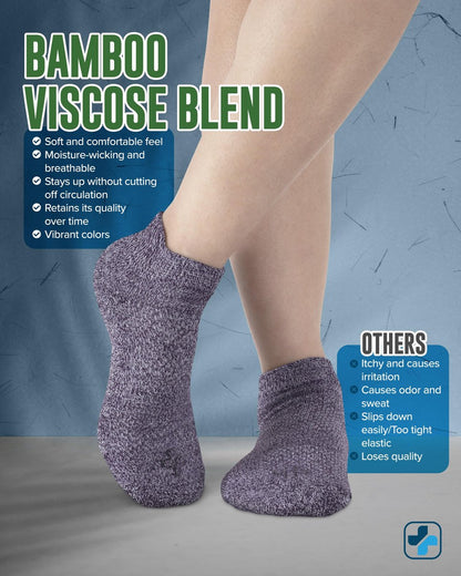 Doctor's Select Viskose-Bambus-Knöchel-Diabetikersocken für Damen und Herren - 6 Paare | Quarter-Diabetikersocken für Herren 9-12 | Ödemsocken | Schwarz, Weiß, Hellblau, Blau, Lila, Pink