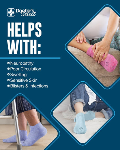 Doctor's Select Viskose-Bambus-Knöchel-Diabetikersocken für Damen und Herren - 6 Paare | Quarter-Diabetikersocken für Herren 9-12 | Ödemsocken | Schwarz, Weiß, Hellblau, Blau, Lila, Pink