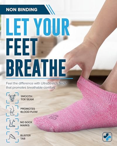 Doctor's Select Viskose-Bambus-Knöchel-Diabetikersocken für Damen und Herren - 6 Paare | Quarter-Diabetikersocken für Herren 9-12 | Ödemsocken | Schwarz, Weiß, Hellblau, Blau, Lila, Pink