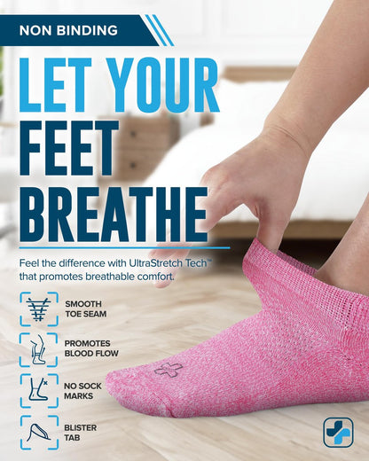 Doctor's Select Viskose-Bambus-Knöchel-Diabetikersocken für Damen und Herren - 6 Paare | Quarter-Diabetikersocken für Herren 9-12 | Ödemsocken | Schwarz, Weiß, Hellblau, Blau, Lila, Pink