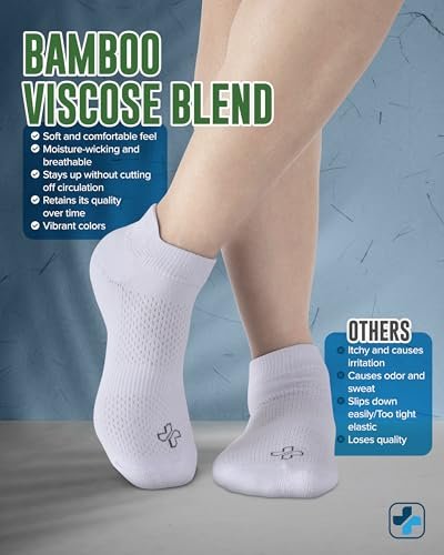 Doctor's Select Viscose Bamboo Knöchel Socken für Diabetiker für Damen und Herren - 6 Paar | Quarter Diabetiker Socken für Damen Größe 9-11 | Viskose Bambus Socken Damen | Ödemsocken | Weiß