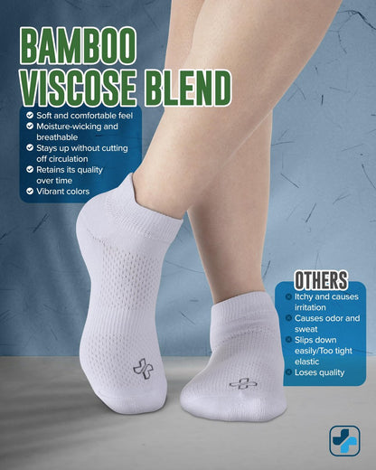 Doctor's Select Viskose-Bambus-Knöchel-Diabetikersocken - 6 Paar | Unisex Erwachsene, Weiß, Large