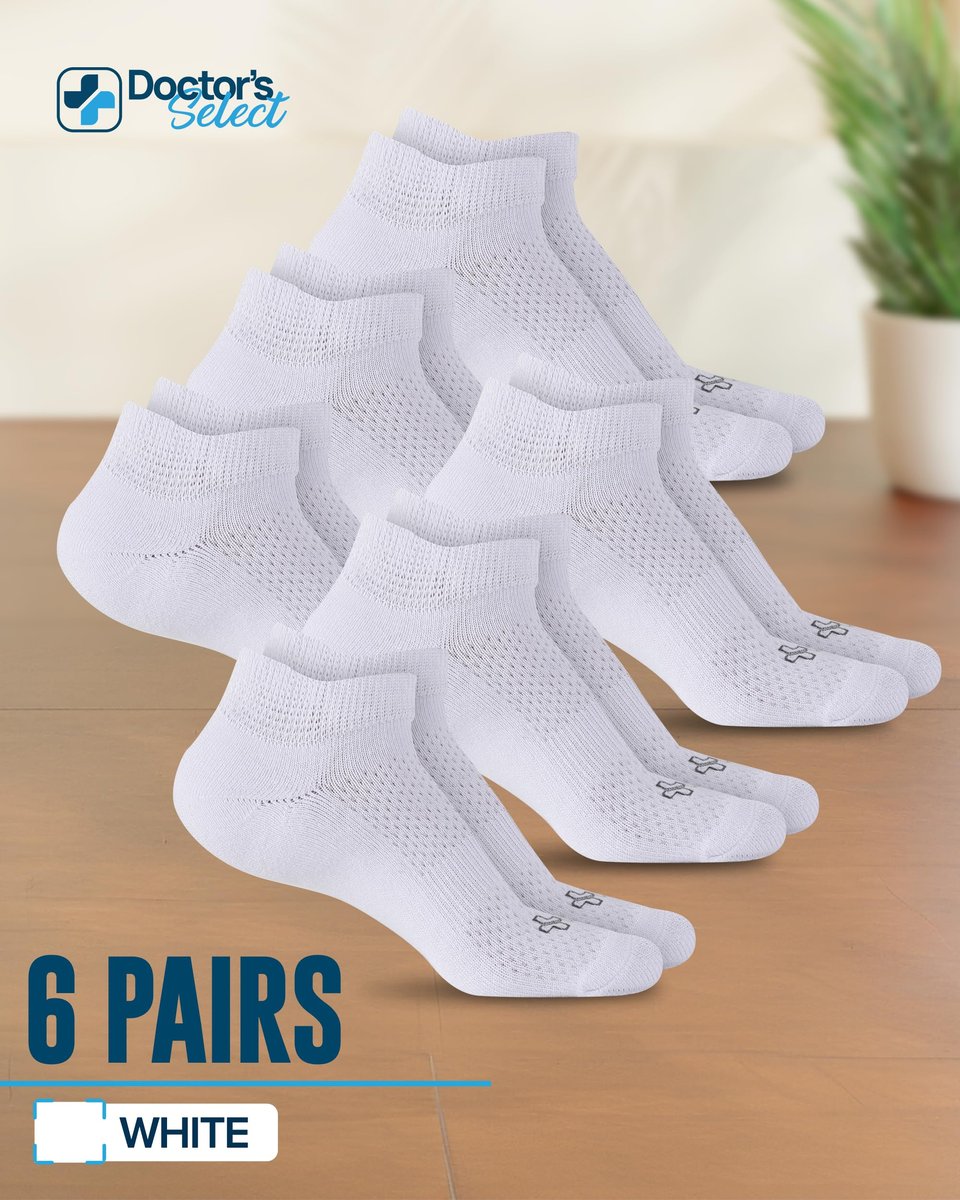 Doctor's Select Viskose-Bambus-Knöchel-Diabetikersocken - 6 Paar | Unisex Erwachsene, Weiß, Large