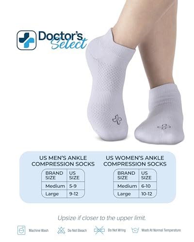 Doctor's Select Viskose-Bambus-Knöchel-Diabetikersocken - 6 Paar | Unisex Erwachsene, Weiß, Large