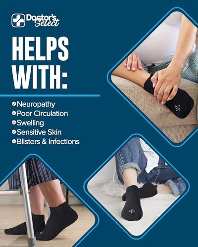 Doctor's Select Viscose-Bambus-Knöchelsocken für Diabetiker – Damen & Herren – 6 Paar | Diabetikersocken Herren 9-12 | Neuropathie-Socken | Nicht einschnürend | Schwarz