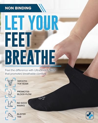 Doctor's Select Viscose-Bambus-Knöchelsocken für Diabetiker – Damen & Herren – 6 Paar | Diabetikersocken Herren 9-12 | Neuropathie-Socken | Nicht einschnürend | Schwarz