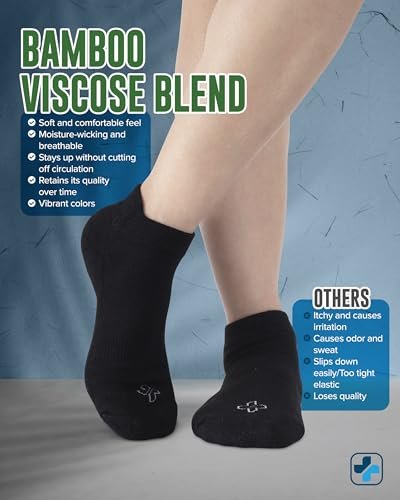 Doctor's Select Viscose-Bambus-Knöchelsocken für Diabetiker – Damen & Herren – 6 Paar | Diabetikersocken Herren 9-12 | Neuropathie-Socken | Nicht einschnürend | Schwarz
