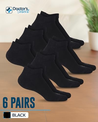Doctor's Select Viscose-Bambus-Knöchelsocken für Diabetiker – Damen & Herren – 6 Paar | Diabetikersocken Herren 9-12 | Neuropathie-Socken | Nicht einschnürend | Schwarz