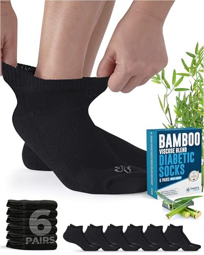 Doctor's Select Viscose-Bambus-Knöchelsocken für Diabetiker – Damen & Herren – 6 Paar | Diabetikersocken Herren 9-12 | Neuropathie-Socken | Nicht einschnürend | Schwarz