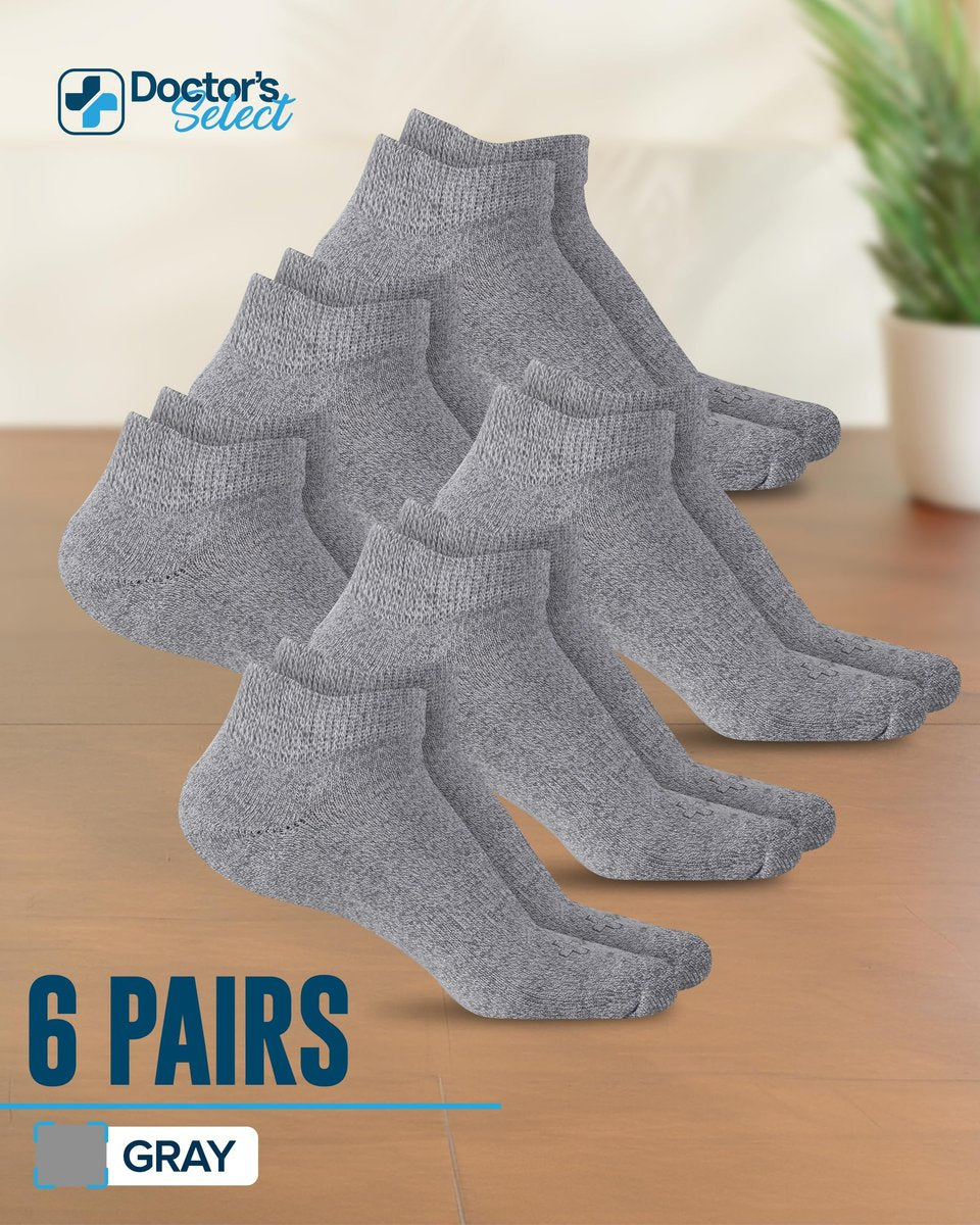 Doctor's Select Viskose-Bambus-Knöchel-Diabetikersocken für Damen und Herren - 6 Paar | Diabetikersocken für Herren 9-12 | Feuchtigkeitsableitend | Grau