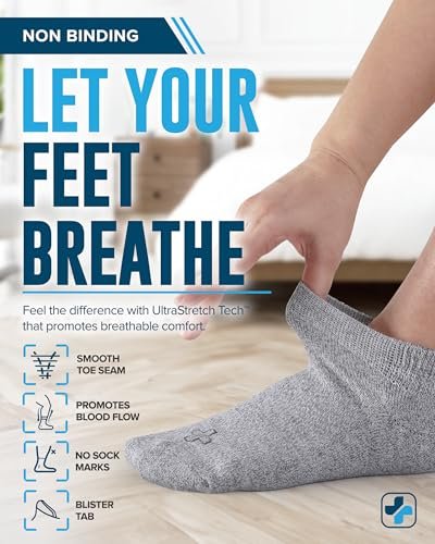 Doctor's Select Viskose-Bambus-Knöchel-Diabetikersocken für Damen und Herren - 6 Paar | Diabetikersocken für Herren 9-12 | Feuchtigkeitsableitend | Grau