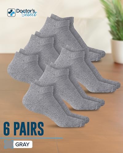 Doctor's Select Viskose-Bambus-Knöchel-Diabetikersocken für Damen und Herren - 6 Paar | Diabetikersocken für Herren 9-12 | Feuchtigkeitsableitend | Grau