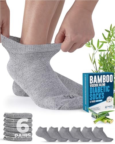 Doctor's Select Viskose-Bambus-Knöchel-Diabetikersocken für Damen und Herren - 6 Paar | Diabetikersocken für Herren 9-12 | Feuchtigkeitsableitend | Grau