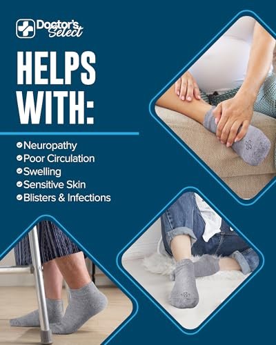 Doctor's Select Viskose-Bambus-Knöchel-Diabetikersocken für Damen und Herren - 6 Paar | Diabetikersocken für Herren 9-12 | Feuchtigkeitsableitend | Grau