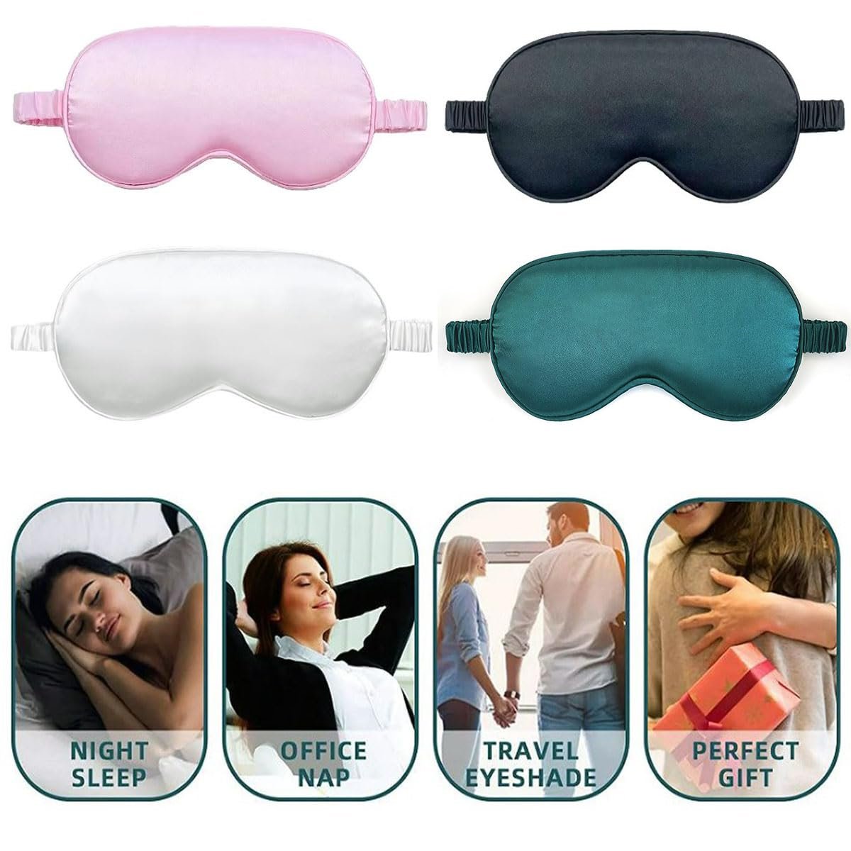 10er-Pack Schlafmasken, Seiden-Augenmasken für Nacht, Büro, Reisen, Partyspiele – geeignet für Damen/Herren (Weiß)