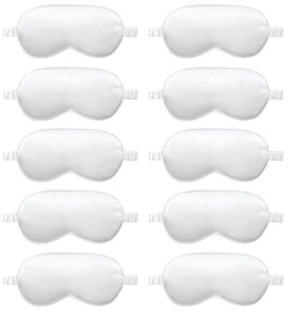 10er-Pack Schlafmasken, Seiden-Augenmasken für Nacht, Büro, Reisen, Partyspiele – geeignet für Damen/Herren (Weiß)
