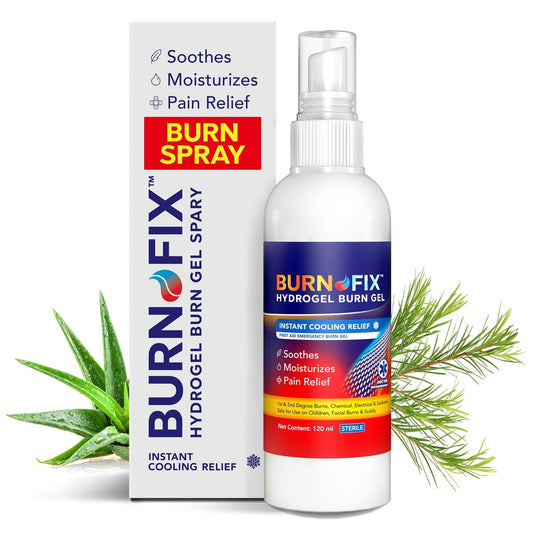 BurnFix® Hydrogel Brandspray – 120 ml Sofortige Kühlung bei Verbrennungen 1. & 2. Grades, Sonnenbrand & Verbrühungen | Arztempfohlene feuchtigkeitsspendende Erste-Hilfe für Kinder & Erwachsene