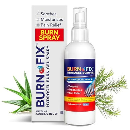 BurnFix® Hydrogel Brandspray – 120 ml Sofortige Kühlung bei Verbrennungen 1. & 2. Grades, Sonnenbrand & Verbrühungen | Arztempfohlene feuchtigkeitsspendende Erste-Hilfe für Kinder & Erwachsene