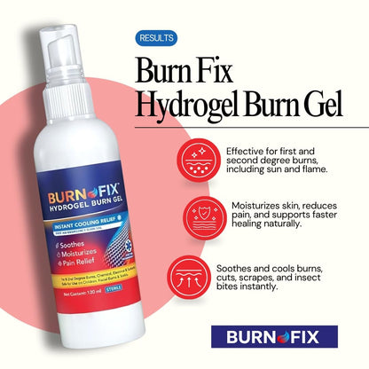 BurnFix® Hydrogel Brandspray – 120 ml Sofortige Kühlung bei Verbrennungen 1. & 2. Grades, Sonnenbrand & Verbrühungen | Arztempfohlene feuchtigkeitsspendende Erste-Hilfe für Kinder & Erwachsene