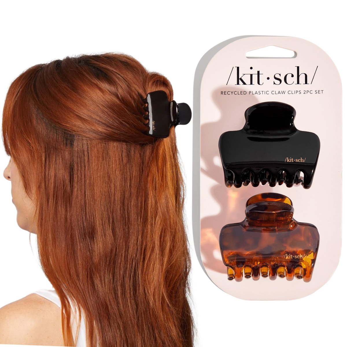 Kitsch Medium Haarclips für Frauen – Starker Halt & Stilvolles Glänzendes Puffy-Design | Für Half-Up- oder Hochsteckfrisuren | Ideale Geschenke für Frauen – 2er-Set, Schwarz & Schildpatt