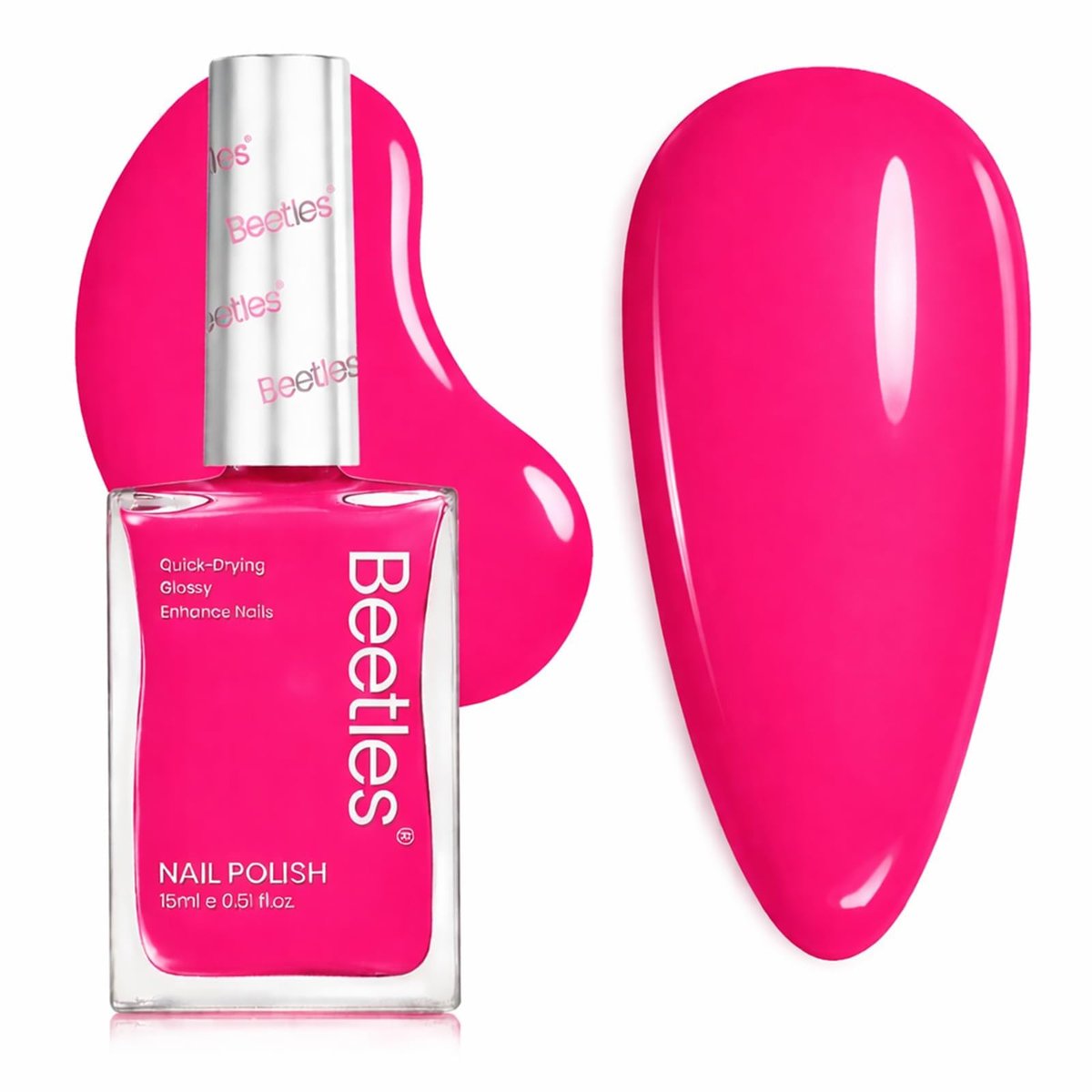 Beetles Hot Pink Nagellack - Magenta Beat 0,51 Fl Oz/15ML, Neon Pink Nagellack Schnelltrocknend, Lang anhaltend, DIY Nagelkunst für Frühling & Sommer - Geschenk für Sie