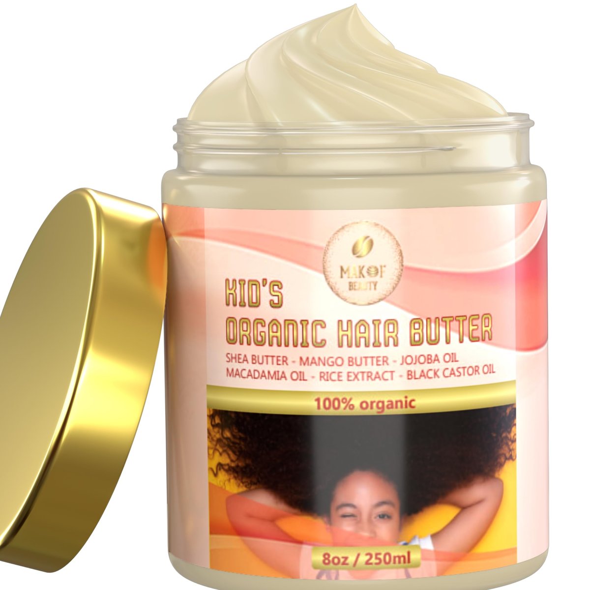 Bio Kinder Haarbutter für gesundes und frizzfreies Haar – Haarentwirrer für Kinder, pflegt, hydratisiert, spendet Feuchtigkeit, stärkt und glättet das Haar. Für alle Haartypen. 250 ml