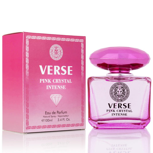 Verse Pink Crystal Intense für Damen 3,4 fl oz – Fruchtiger & blumiger Damenduft mit Himbeere, Pfingstrose, Magnolie & Lotusblüten – Basisnoten von Amber, lebhaftem Moschus & tiefem Mahagoniholz – Eleganter 100-ml-Flakon