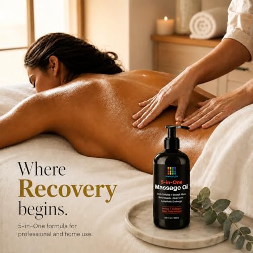 5-in-1 Lymphdrainage-Massageöl für Massagetherapie - Glättet das Erscheinungsbild von Cellulite & verbessert die Hauttextur - Nach OP-Erholung & Lipo, BBL, Tummy Tuck, Fibrose-Behandlung - 8,5 Unzen