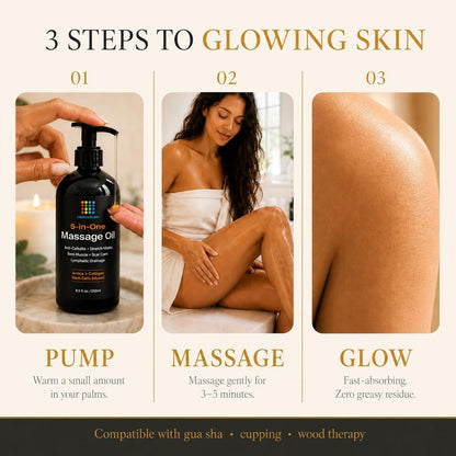 5-in-1 Lymphdrainage-Massageöl für Massagetherapie - Glättet das Erscheinungsbild von Cellulite & verbessert die Hauttextur - Nach OP-Erholung & Lipo, BBL, Tummy Tuck, Fibrose-Behandlung - 8,5 Unzen