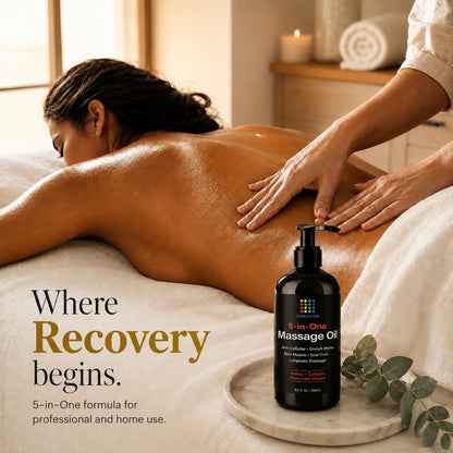 5-in-1 Lymphdrainage-Massageöl für Massagetherapie - Glättet das Erscheinungsbild von Cellulite & verbessert die Hauttextur - Nach OP-Erholung & Lipo, BBL, Tummy Tuck, Fibrose-Behandlung - 8,5 Unzen