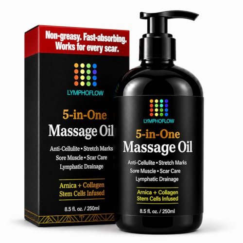 5-in-1 Lymphdrainage-Massageöl für Massagetherapie - Glättet das Erscheinungsbild von Cellulite & verbessert die Hauttextur - Nach OP-Erholung & Lipo, BBL, Tummy Tuck, Fibrose-Behandlung - 8,5 Unzen