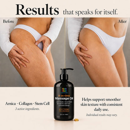 5-in-1 Lymphdrainage-Massageöl für Massagetherapie - Glättet das Erscheinungsbild von Cellulite & verbessert die Hauttextur - Nach OP-Erholung & Lipo, BBL, Tummy Tuck, Fibrose-Behandlung - 8,5 Unzen